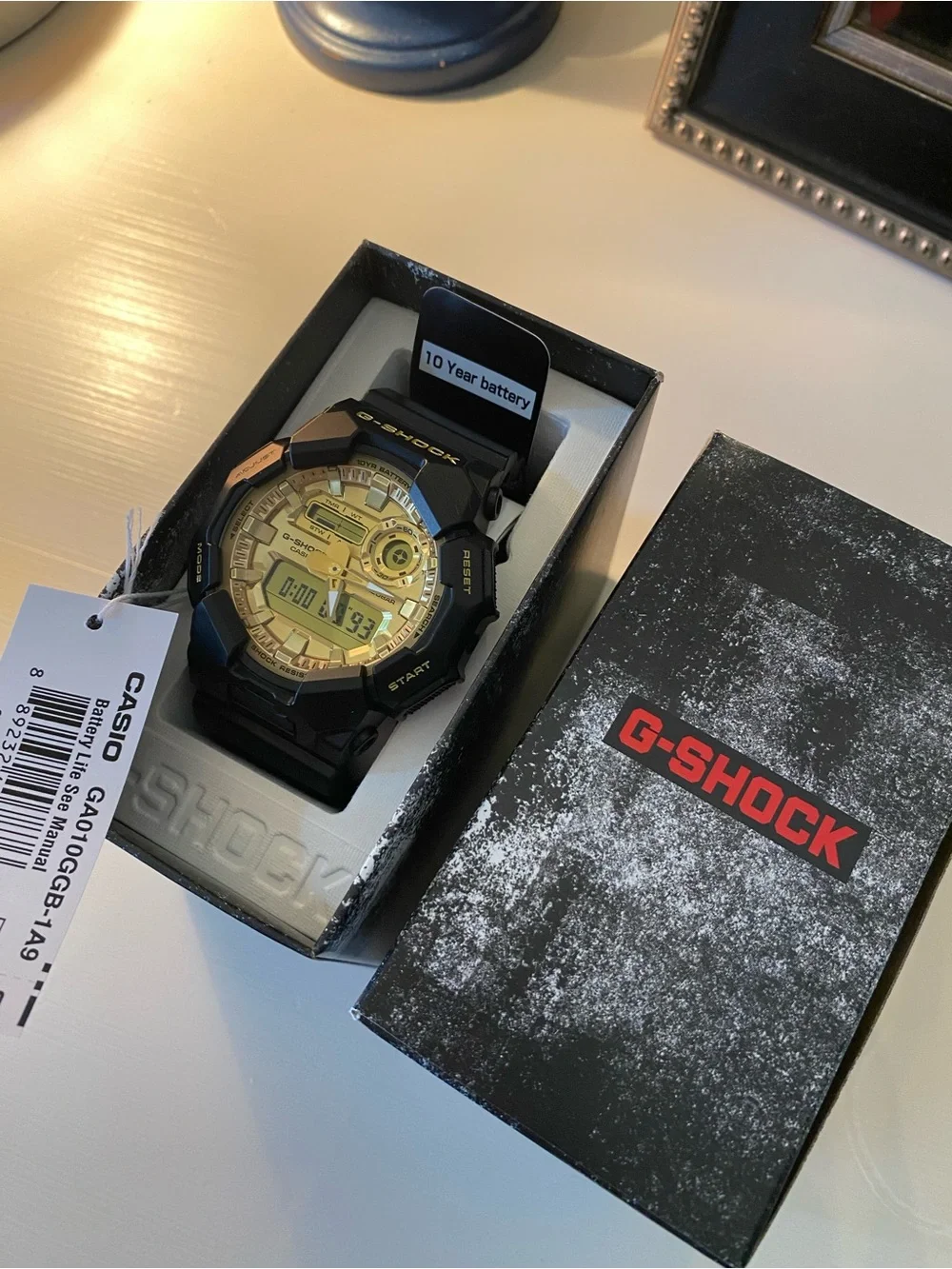 G-Shock Black Resin Watch with Gold Face